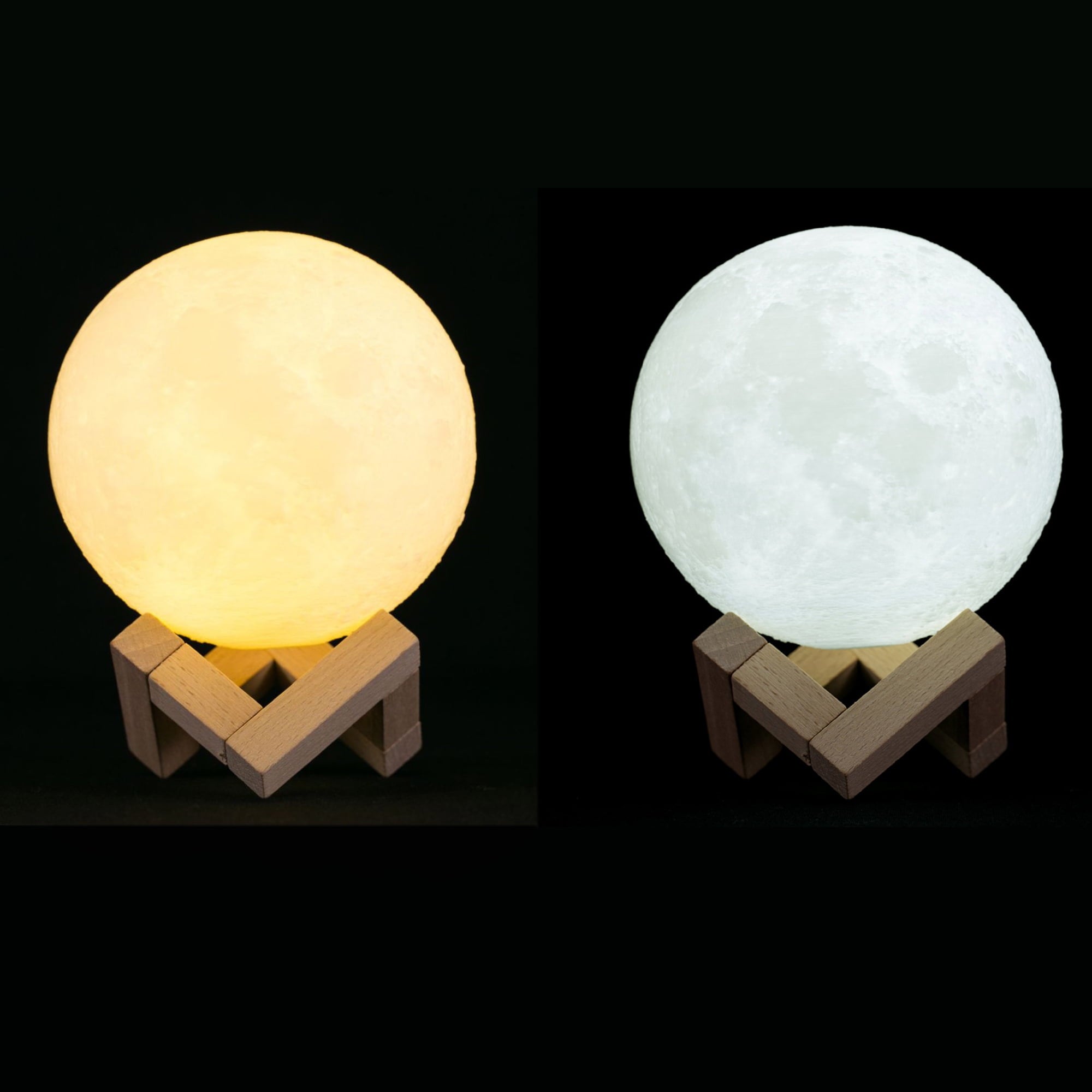 3D Printed Moon Touch Lamp, Dual-Tone Color Light, Gift for Child, Rechargeable Lunar LED Lamp, 7.9"