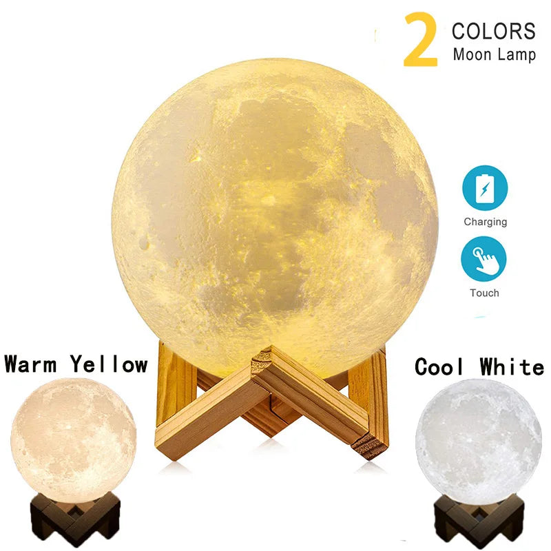 ZK20 LED Night Light 3D Print Moon Lamp Rechargeable Color Change 3D Light Touch Moon Lamp Children'S Lights Night Lamp for Home