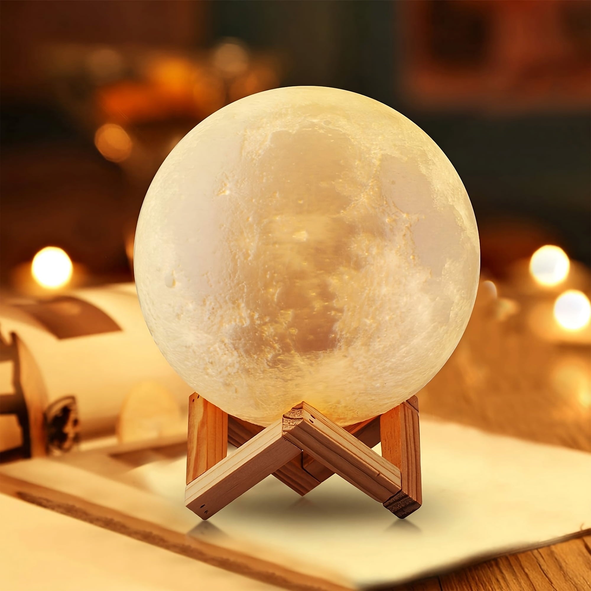 3D Printed Moon Touch Lamp, Dual-Tone Color Light, Gift for Child, Rechargeable Lunar LED Lamp, 7.9"