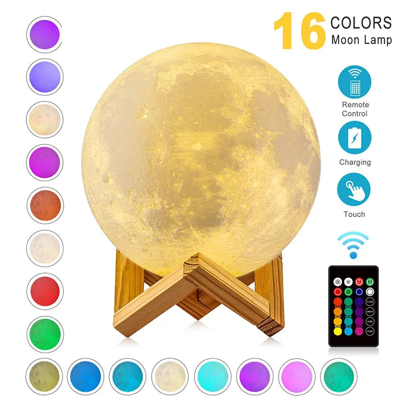 ZK20 LED Night Light 3D Print Moon Lamp Rechargeable Color Change 3D Light Touch Moon Lamp Children'S Lights Night Lamp for Home