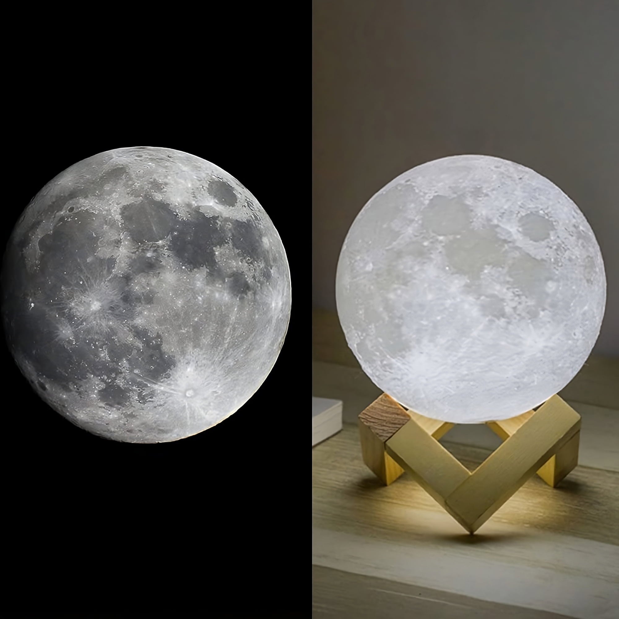 3D Printed Moon Touch Lamp, Dual-Tone Color Light, Gift for Child, Rechargeable Lunar LED Lamp, 7.9"